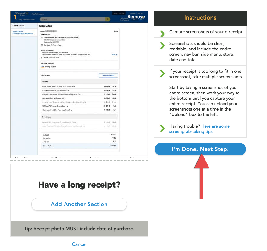 upload receipt to walmart app